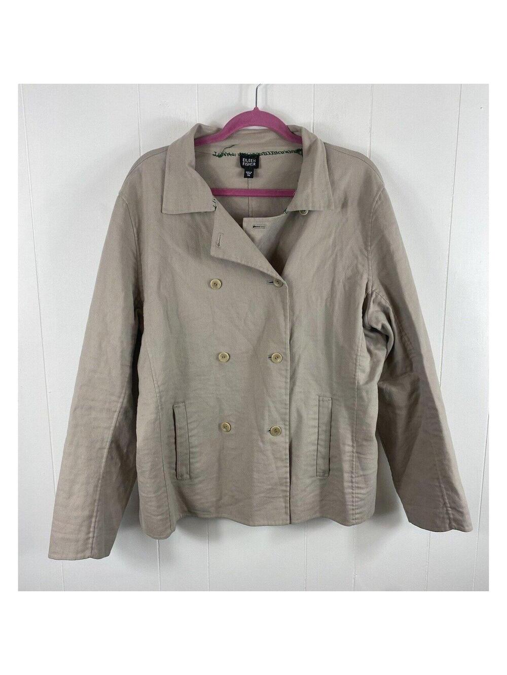 Eileen Fisher Beige Double Breasted Jacket Schoolboy Blazer Pockets Size XL